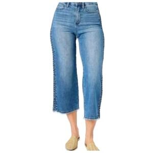 Judy Blue Wide Leg Crop Jeans Women Size 7/28 Blue Braided Side Seam JB88850 MD